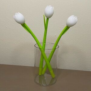 Color changing tulip pens in makeup brush/pen cup